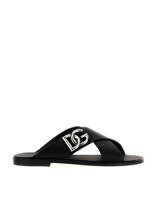 Dolce & Gabbana Black Logo Leather Sandals for men