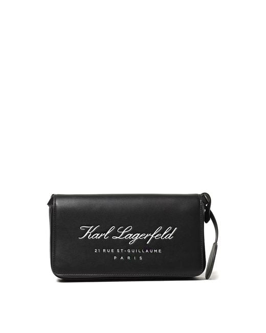Karl Lagerfeld Black Hotel Karl Flap Shoulder Bag Tech Leather