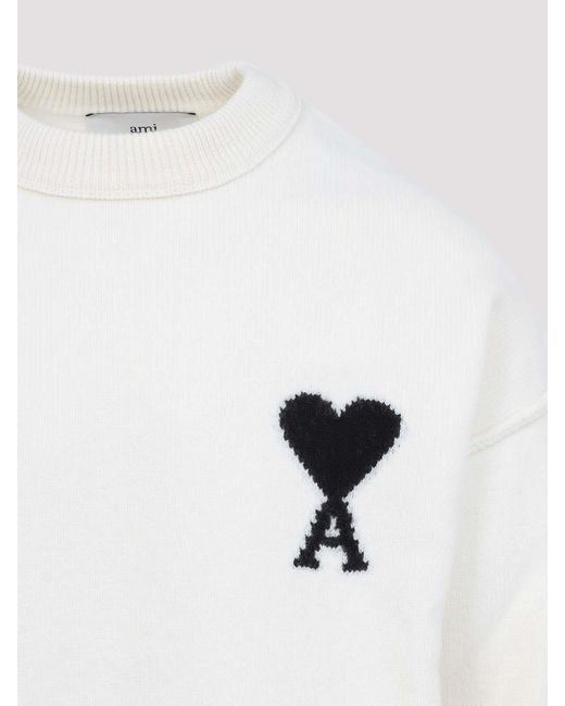 AMI White Adc Crewneck Sweater for men