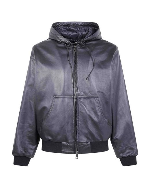 Giorgio Brato Blue Nappa Leather Oversized Hooded Bomber Jacket for men