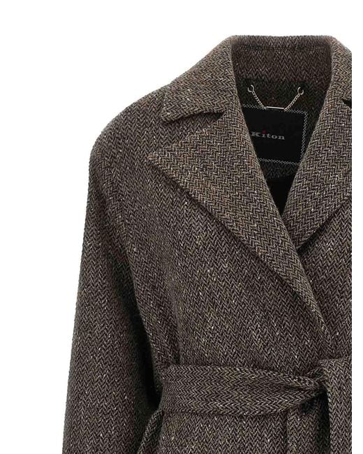 Kiton Gray Chevron Wool Coat