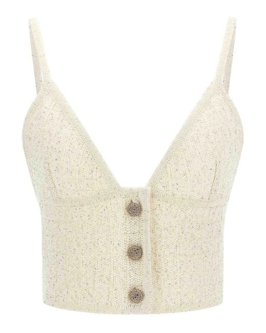 Alessandra Rich Natural Sequin Top