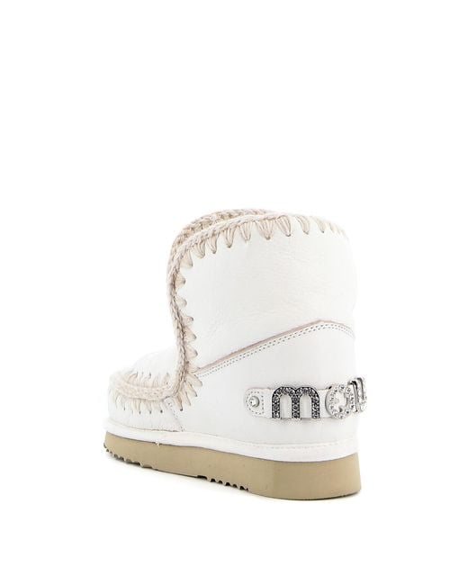 Mou White Eskimo 18 Rhinestone Logo Booties