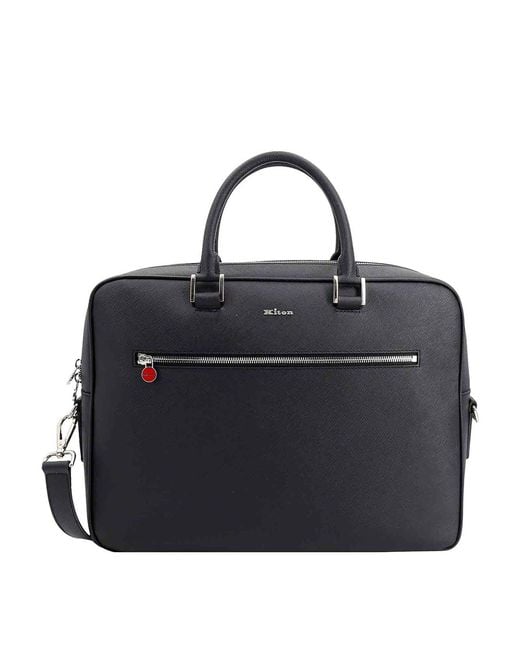Kiton Black Leather Work Bag for men
