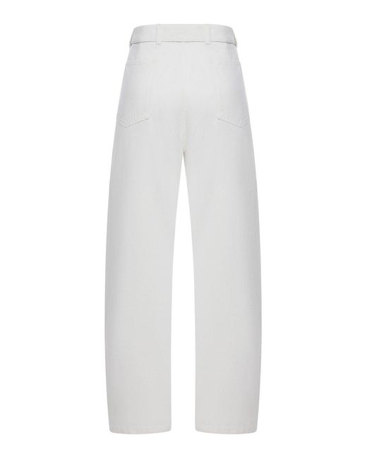 Lemaire White Bleached Heavy Denim Trousers With Belt
