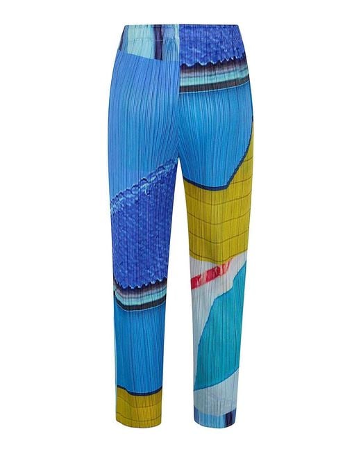 Pleats Please Issey Miyake Blue City Collage Trousers