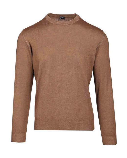 Fedeli Brown Crew Neck Sweater for men