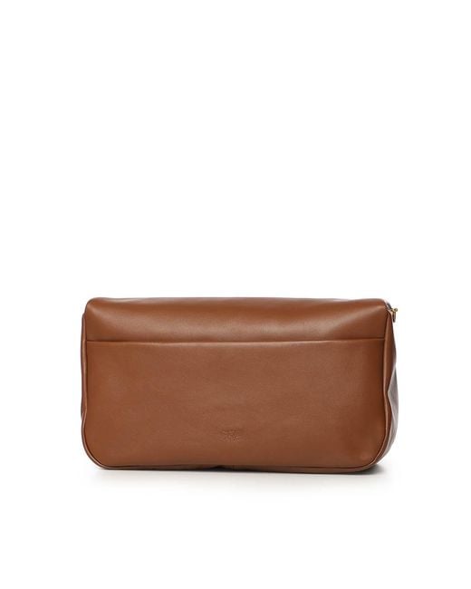 Pinko Brown Love Bag Click Soft Horizontal Leather Bag