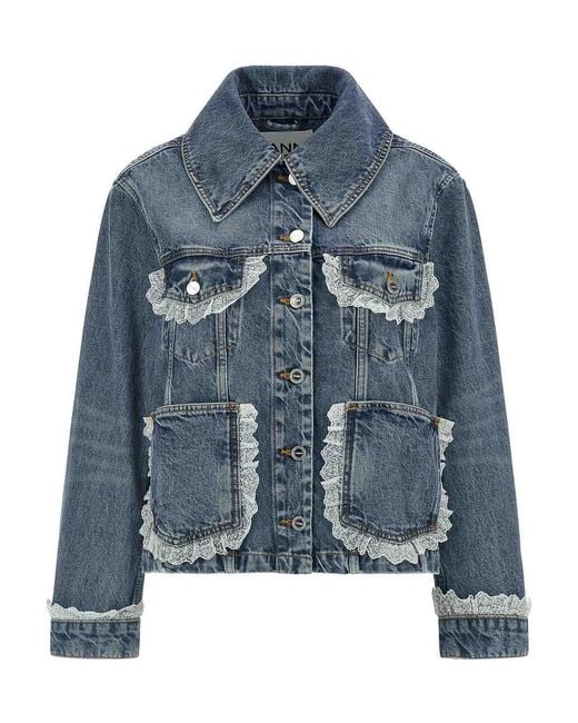 Ganni Blue Denim And Lace Jacket