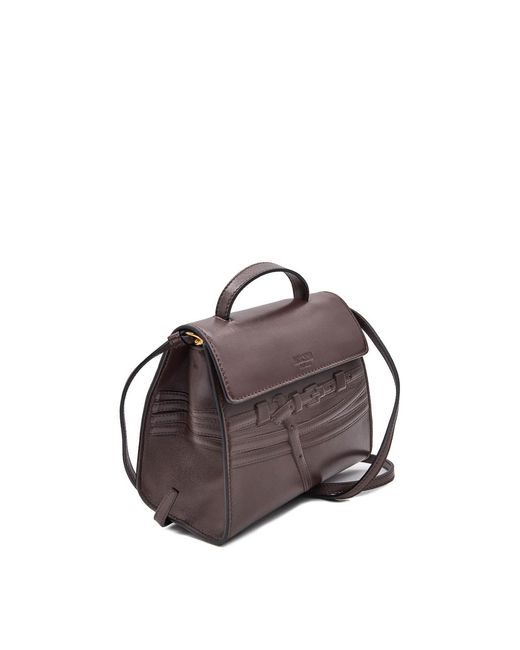 Moschino Brown Tie Me Embossed Small Bag