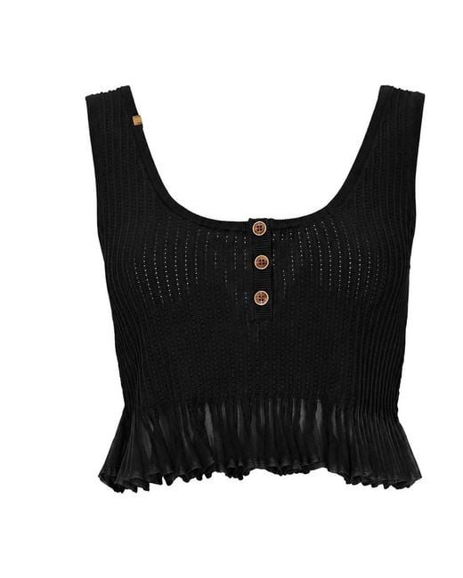Elisabetta Franchi Black Jour Viscose Knit Top With Pleated Hem