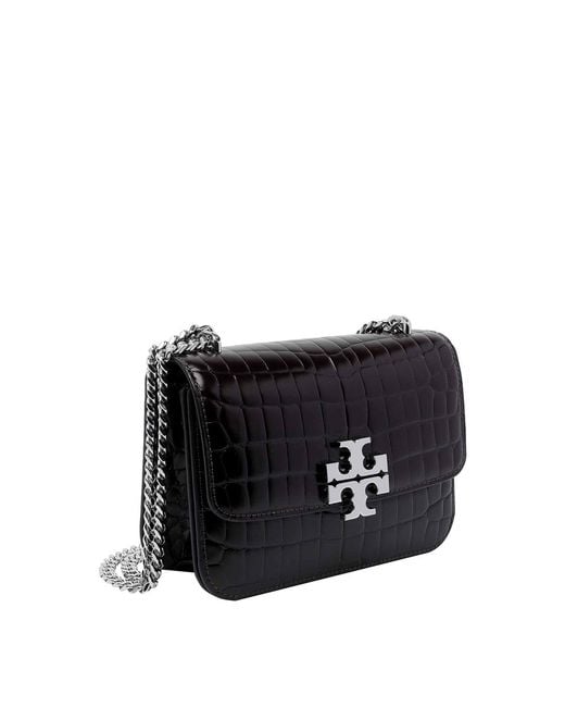 Tory Burch Black Small Eleanor Croc Convertible Shoulder Bag
