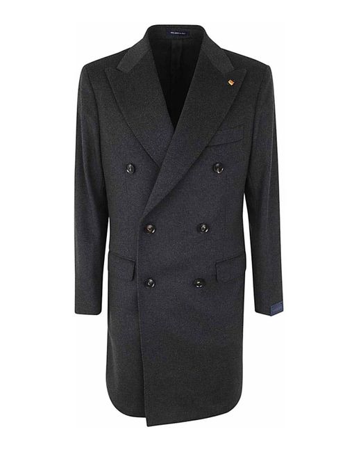 Sartoria Latorre Black Enzo Double Breasted Coat for men