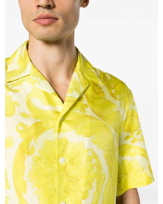 Versace Yellow Canary Signature Barocco Print Shirt for men