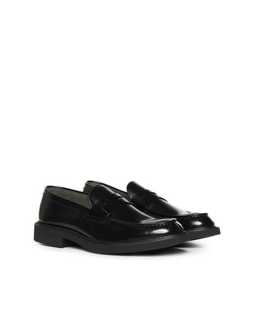 Doucal's Black Penny Leather Moccasin for men