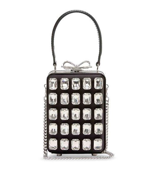 Self-Portrait White Satin Shoulder Bag With Crystals