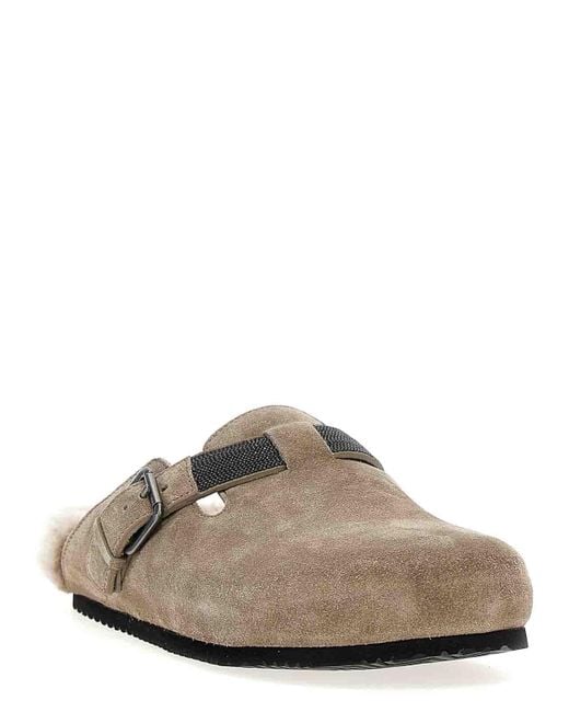 Brunello Cucinelli Brown Suede Sabots