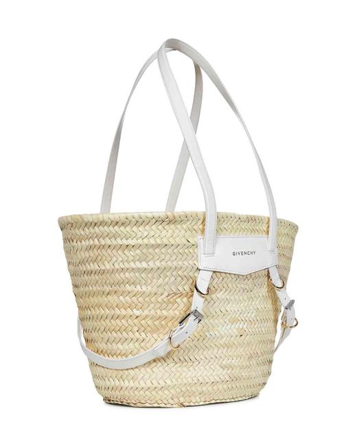 Givenchy White Raffia Basket Bag With Leather Handles