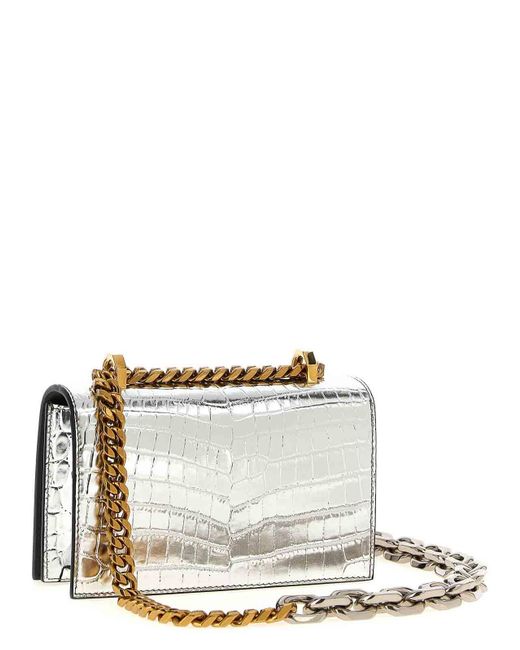Alexander McQueen Gray Jewelled Satchel Mini Crossbody Bag
