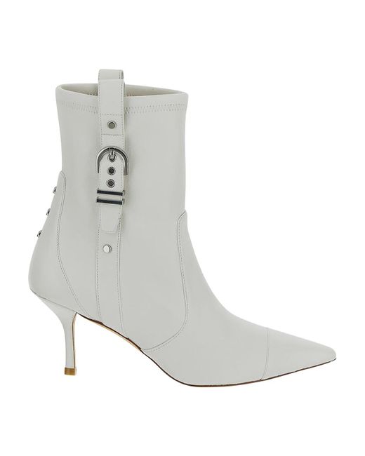 Stuart Weitzman White Bootie In Stretch With Side Buckles