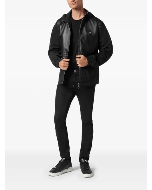 Philipp Plein Black Logo Patch Hooded Jacket for men