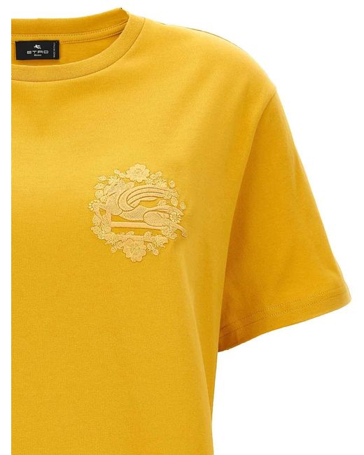 Etro Yellow Cotton Embroidered T-Shirt