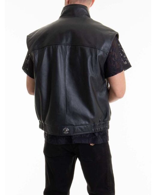 Versace Jeans Couture Black Button-Fastening Leather Vest for men