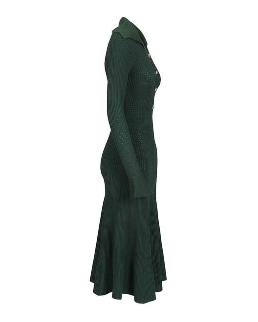 Self-Portrait Green Kknitted Midi Dress