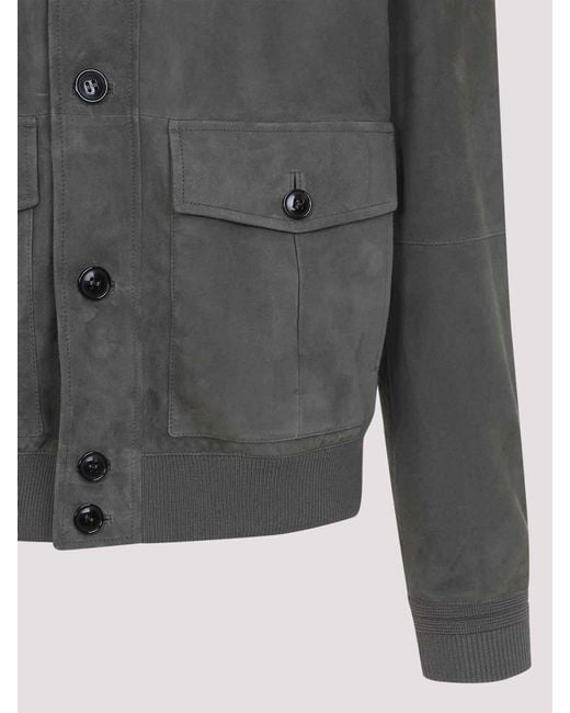 Zegna Gray Buttoned Leather Jacket for men