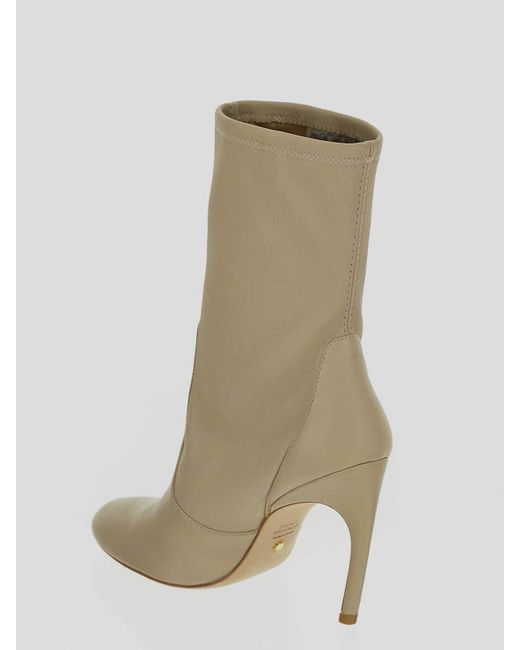 Stuart Weitzman Natural Stretch Bootie In Dune With Curved Stiletto