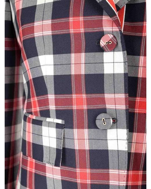 Thom Browne Red Tartan Buttoned Blazer