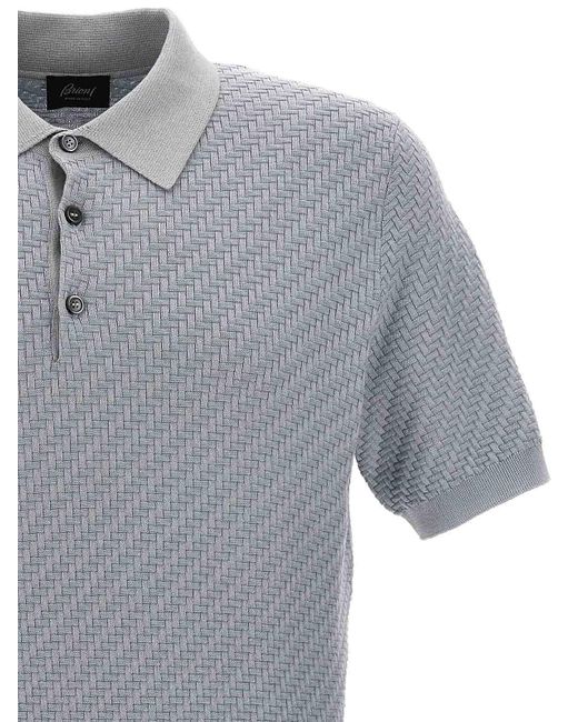 Brioni Gray Woven Knit Shirt Polo for men