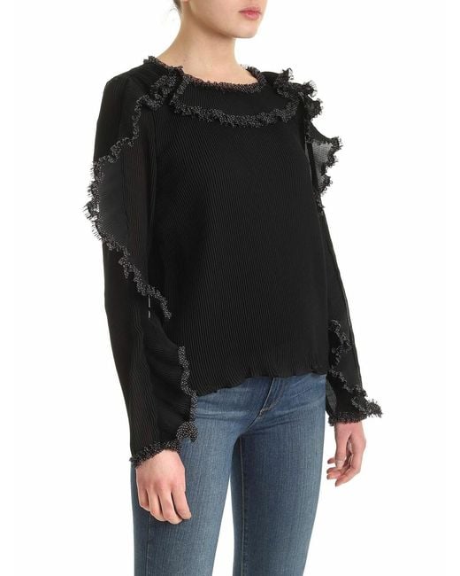 See By Chloé Black Ruffles Long-Sleeved Sweater