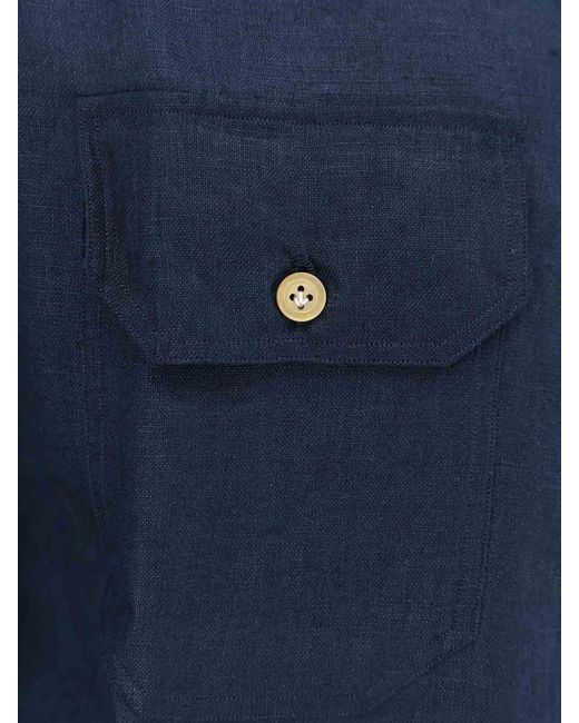 Kiton Blue Linen Shirt for men