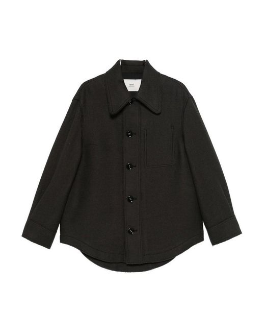 AMI Black Wool Shirt Jacket
