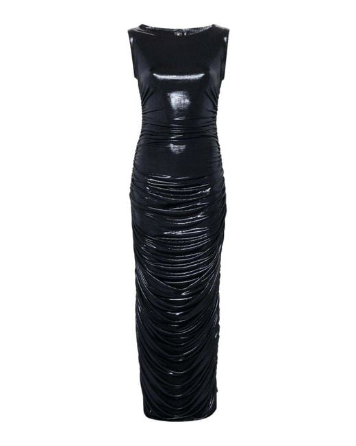 Norma Kamali Black Shirred Long Dress