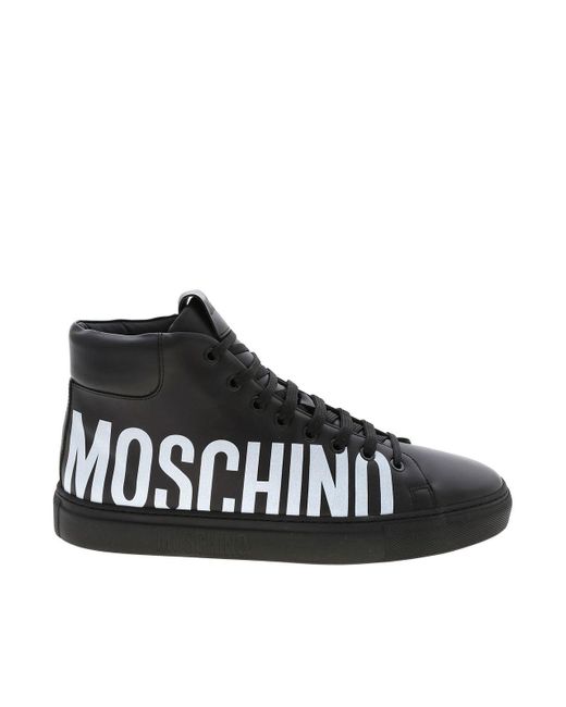 Moschino Black Logo Print Leather Sneakers for men