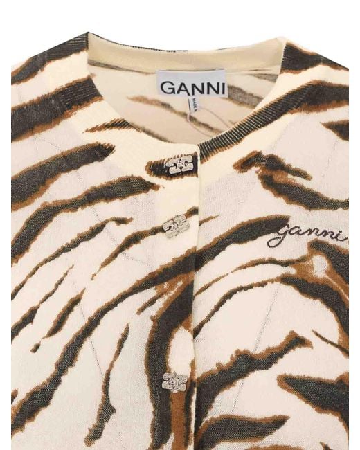 Ganni White Sheer Printed Cardigan
