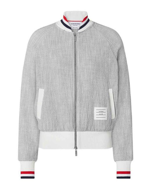 Thom Browne Gray Zip-Up Bomber Jacket