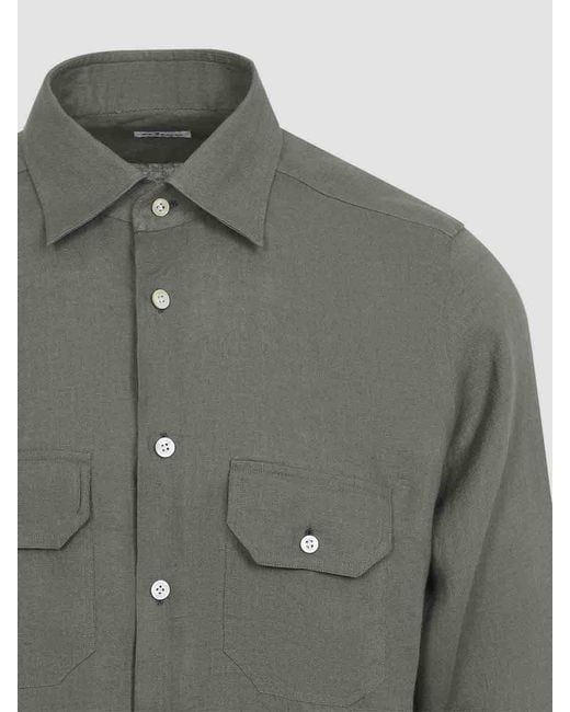 Kiton Green Linen Shirt for men