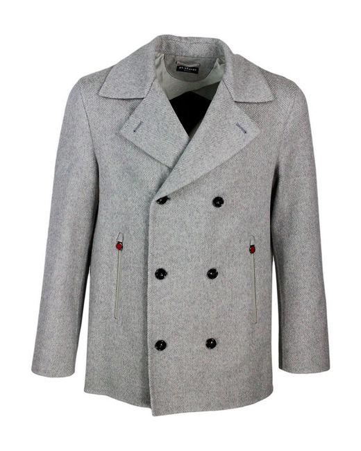 Kiton Gray Cashmere Cloth Double-Breasted Jacket for men
