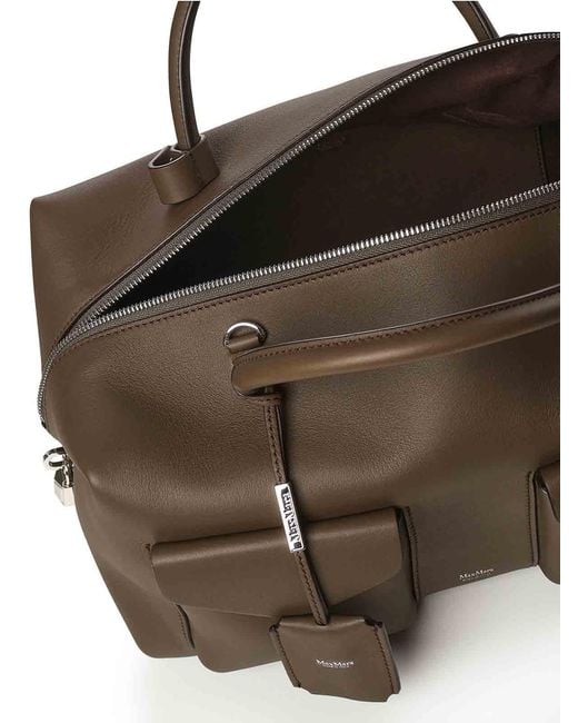 Max Mara Brown Large Leather Satchel Bag With Pockets