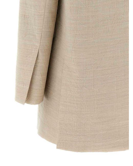 Max Mara Natural Longline Textured Wool Jacket With Rear Vents