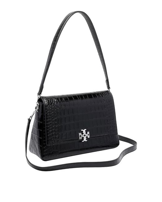 Tory Burch Black Charlie Croco Shoulder Bag