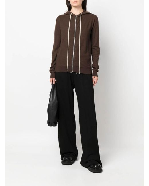 Rick Owens Brown Zip-Up Cashmere Hoodie