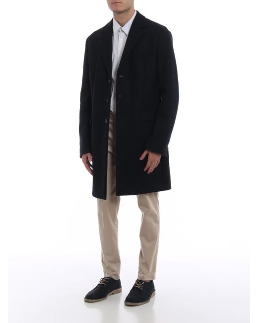 DSquared² Blue Techno Wool Single-Breasted Coat for men