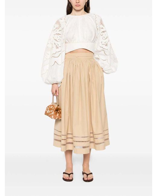 Ermanno Scervino Natural Camel Cotton Midi Skirt