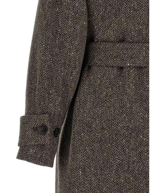 Kiton Gray Chevron Wool Coat
