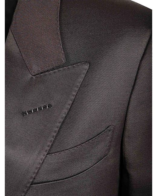 Tom Ford Black Silk Wool Double-Breasted Blazer Jacket