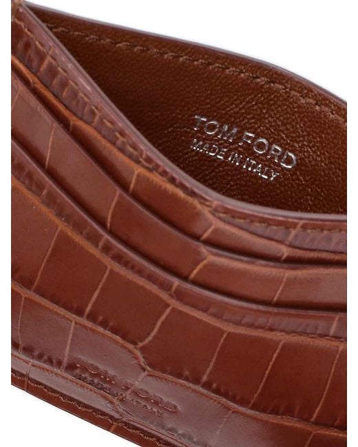 Tom Ford Brown Printed Leather Card Holder for men